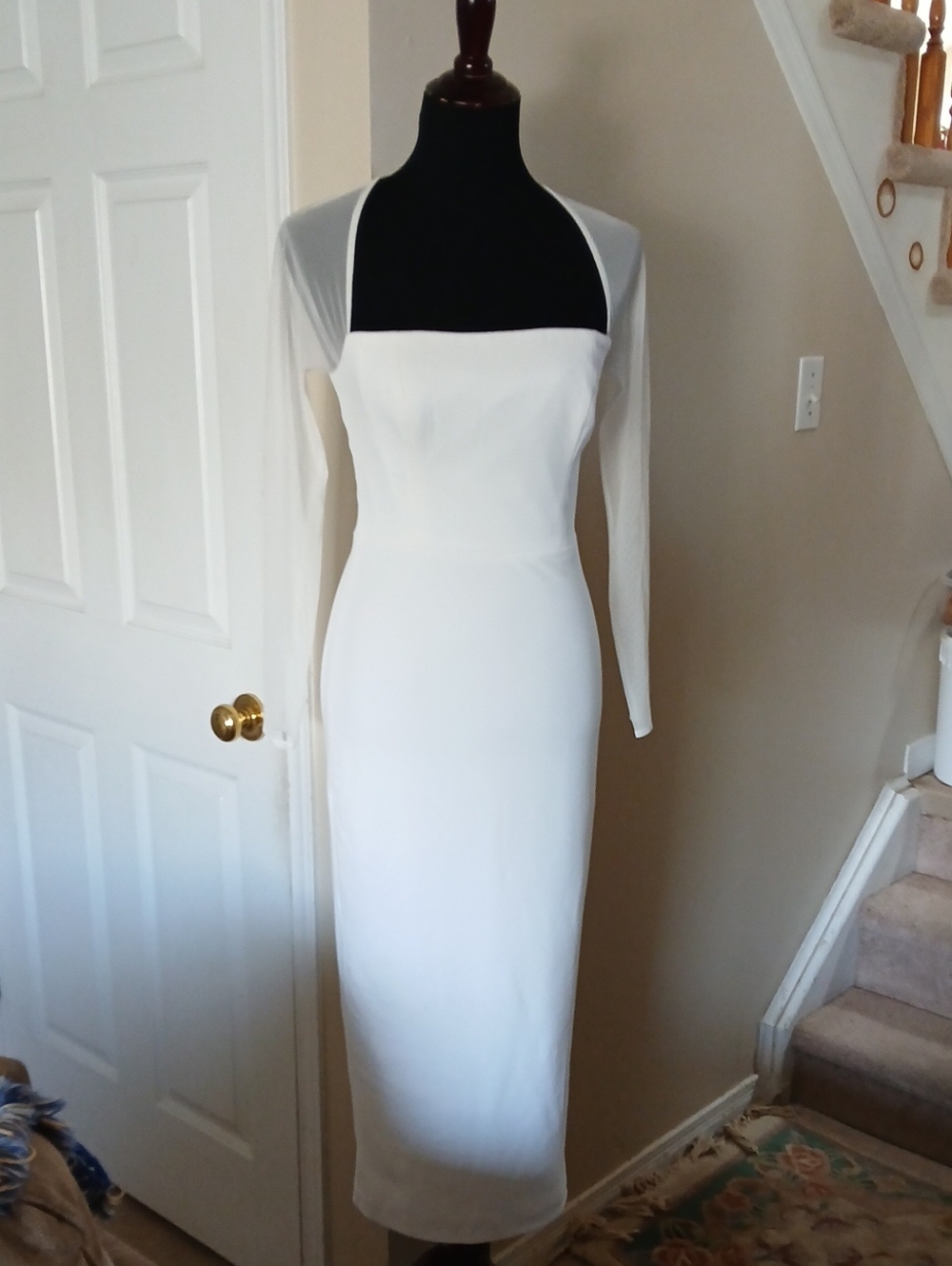 Dress the Population White Strapless Maxi Dress with Sheer Shrug